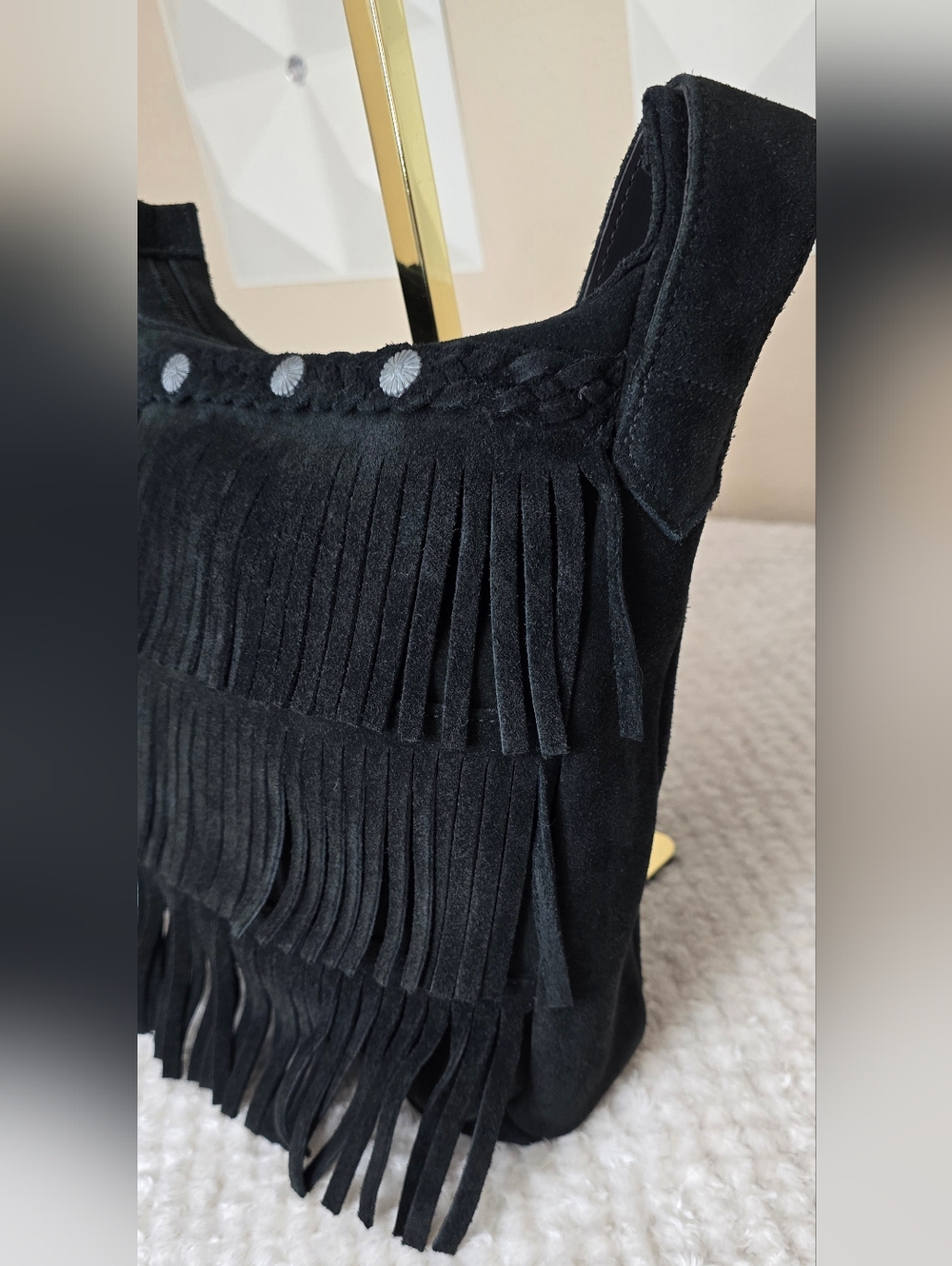 Minnetonka Black Suede Fringe Crossbody Bag Boho Western Festival Purse - Picture 6 of 10